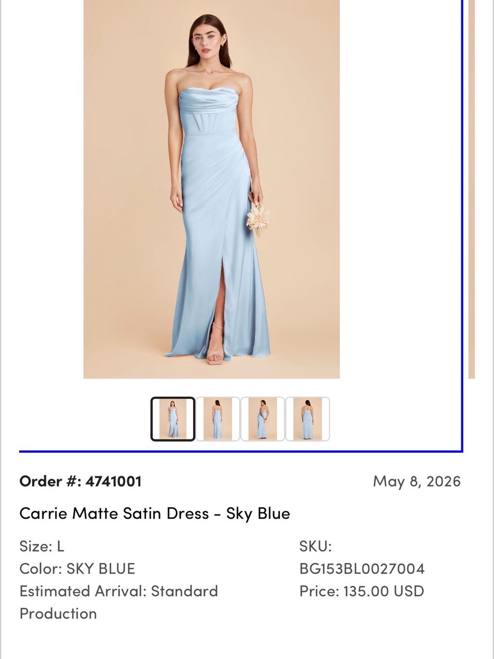 Birdy Grey Strapless Matte Satin Dress - Sky Blue